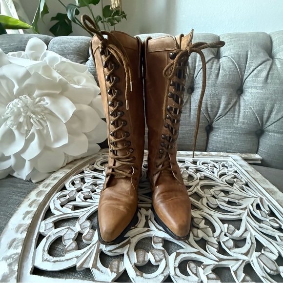 Seychell Brown Leather Lace Up Boots Women’s 5.5 - Picture 2 of 10